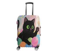 ERSTSNCK Green Eyed Cat Luggage Suitcase Covers Elastic Washable Cute Luggage Protector Travel Suitcase Protective Cover For Adult (Fit 19-32 Inch Luggages), white, L, Green Eyed Cat