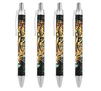 ERSTSNCK Green Eyed Leopard Painting Black Ballpoint Pens Fine Point (0.5mm) Black Ink Pen Retractable Ball Point Pens with Comfortable Full Grip for Journaling, And Office Writing Ideal 4 PCS