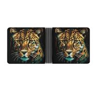 ERSTSNCK Green Eyed Leopard Painting Wallet for Men Bifold Rfid Blocking Slim Money Clip Front Pocket Wallet Card Holder