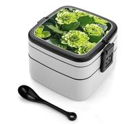 ERSTSNCK Green Floral Bento Box 1000ml Leak Proof Lunch Container with Removable Dividers & Spoon - BPA-Free PP Stackable Lunch Box for Work, Office, Picnic, Travel, Dining Out