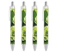 ERSTSNCK Green Floral Black Ballpoint Pens Fine Point (0.5mm) Black Ink Pen Retractable Ball Point Pens with Comfortable Full Grip for Journaling, And Office Writing Ideal 4 PCS