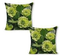 ERSTSNCK Green Floral Pillow Covers 18"x18"（2pcs） Linen Throw Pillow Covers - Double Sided Decorative Square Cushion Cases for Sofa, Bed, Chair (No Insert Included)