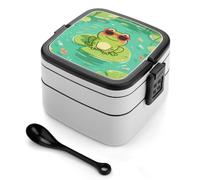 ERSTSNCK Green Frog with Sunglasses Bento Box 1000ml Leak Proof Lunch Container with Removable Dividers & Spoon - BPA-Free PP Stackable Lunch Box for Work, Office, Picnic, Travel, Dining Out