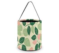 ERSTSNCK Green Leaves Pattern Halloween Candy Buckets Reusable Tote Candy Bag - Trick Or Treat Goody Bag with Handles