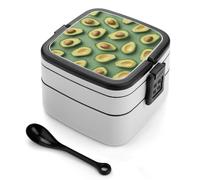ERSTSNCK Green Pattern Bento Box 1000ml Leak Proof Lunch Container with Removable Dividers & Spoon - BPA-Free PP Stackable Lunch Box for Work, Office, Picnic, Travel, Dining Out