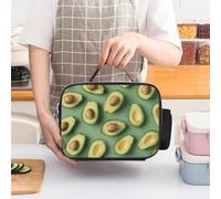 ERSTSNCK Green Pattern Insulated Lunch Bag for Women Lunch Box Large Capacity, Leakproof Tote with Detachable Handles- 5-Hour Cold/Hot Retention Cooler Bag for Office, Picnic, Camping