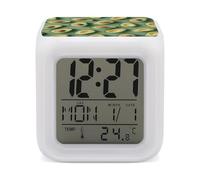ERSTSNCK Green Pattern Night Light Alarm Clock LED Display Alarms for Bedroom Smart Digital Alarm Clock Wtih 7 Colorful Ambient Lights Sleep Timer for Heavy Sleepers Simple Operation