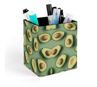 ERSTSNCK Green Pattern Pen Holder, Pencil Holder Desktop Stationery Organizer Square Leather Pencil Cup Makeup Brush Storage Box for Office Home And Stationary Supplies