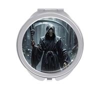 ERSTSNCK Grim Reaper Compact Mirror for Purse Double-Sided 1x/2x Magnifying Metal Pocket Makeup Mirrors Folding Mini Vanity Mirror Handheld Round Travel Cosmetic Mirrors for Women