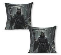 ERSTSNCK Grim Reaper Pillow Covers 18"x18"（2pcs） Linen Throw Pillow Covers - Double Sided Decorative Square Cushion Cases for Sofa, Bed, Chair (No Insert Included)