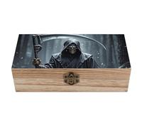 ERSTSNCK Grim Reaper Wooden Storage Box Elegant Retro Jewelry Box with Hinged Lid Decorative Keepsake Boxes Decor Handmade Organizer Boxes for Wedding, Party, Gift, Diy Craft, Home Decor