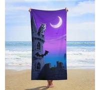 ERSTSNCK Halloween Castle Purple Sky Beach Towel Oversized 31" X 63" Absorbent Towels Quick Dry Pool Towel Lightweight Bath Towels Sandproof Beach Blanket for Gym Swimming Sports Travel Gifts