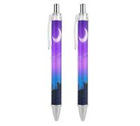 ERSTSNCK Halloween Castle Purple Sky Black Ballpoint Pens Fine Point (0.5mm) Black Ink Pen Retractable Ball Point Pens with Comfortable Full Grip for Journaling, And Office Writing Ideal 2 PCS
