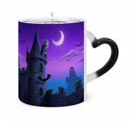 ERSTSNCK Halloween Castle Purple Sky Color Changing Mug Heat Changing Coffee Mugs Funny Magic Cup Heat Sensitive Travel Mug Novelty Coffee Cups Personalized Customized Gift Idea for Men & Women 11 Oz