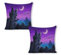 ERSTSNCK Halloween Castle Purple Sky Pillow Covers 18"x18"（2pcs） Linen Throw Pillow Covers - Double Sided Decorative Square Cushion Cases for Sofa, Bed, Chair (No Insert Included)