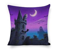ERSTSNCK Halloween Castle Purple Sky Pillow Covers 18"x18" Linen Throw Pillow Covers - Double Sided Decorative Square Cushion Cases for Sofa, Bed, Chair (No Insert Included)