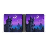 ERSTSNCK Halloween Castle Purple Sky Wallet for Men Bifold Rfid Blocking Slim Money Clip Front Pocket Wallet Card Holder