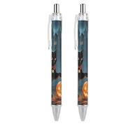 ERSTSNCK Halloween Cat Black Ballpoint Pens Fine Point (0.5mm) Black Ink Pen Retractable Ball Point Pens with Comfortable Full Grip for Journaling, And Office Writing Ideal 2 PCS