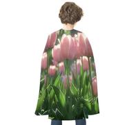 ERSTSNCK Halloween Cloak for Women Men Lighted Pumpkin Lantern Christmas Cape Aldult Costumes Cape for Cosplay Party, Blooming Peach Tulips, One Size