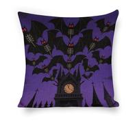 ERSTSNCK Halloween Flying Bats Moon Pillow Covers 18"x18" Linen Throw Pillow Covers - Double Sided Decorative Square Cushion Cases for Sofa, Bed, Chair (No Insert Included)