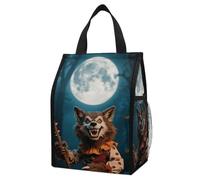ERSTSNCK Halloween Horror Wolf Insulated Lunch Bag Leakproof Insulated Cooler Bags Reusable Cooler Tote Foldable Lunchbox for Adult Women Men for Work Travel Picnic