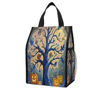 ERSTSNCK Halloween Pumpkin Tree Blue Insulated Lunch Bag Leakproof Insulated Cooler Bags Reusable Cooler Tote Foldable Lunchbox for Adult Women Men for Work Travel Picnic