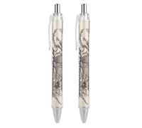 ERSTSNCK Hand Drawn Floral Dragonfly Black Ballpoint Pens Fine Point (0.5mm) Black Ink Pen Retractable Ball Point Pens with Comfortable Full Grip for Journaling, And Office Writing Ideal 2 PCS