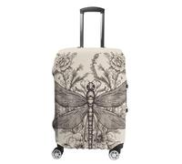 ERSTSNCK Hand Drawn Floral Dragonfly Luggage Suitcase Covers Elastic Washable Cute Luggage Protector Travel Suitcase Protective Cover For Adult (Fit 19-32 Inch Luggages), white, L, Hand Drawn Floral