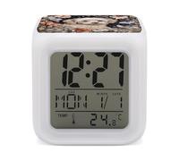 ERSTSNCK Hand Drawn Garden Dog Night Light Alarm Clock LED Display Alarms for Bedroom Smart Digital Alarm Clock Wtih 7 Colorful Ambient Lights Sleep Timer for Heavy Sleepers Simple Operation