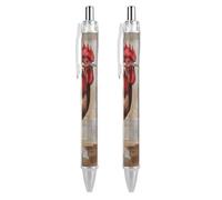 ERSTSNCK Hand Drawn Rooster Black Ballpoint Pens Fine Point (0.5mm) Black Ink Pen Retractable Ball Point Pens with Comfortable Full Grip for Journaling, And Office Writing Ideal 2 PCS