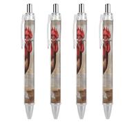 ERSTSNCK Hand Drawn Rooster Black Ballpoint Pens Fine Point (0.5mm) Black Ink Pen Retractable Ball Point Pens with Comfortable Full Grip for Journaling, And Office Writing Ideal 4 PCS