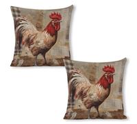 ERSTSNCK Hand Drawn Rooster Pillow Covers 18"x18"（2pcs） Linen Throw Pillow Covers - Double Sided Decorative Square Cushion Cases for Sofa, Bed, Chair (No Insert Included)
