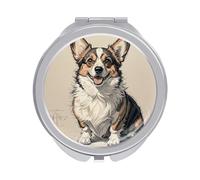 ERSTSNCK Hand Drawn Sketch Corgi Compact Mirror for Purse, Double-Sided 1x/2x Magnifying Metal Pocket Makeup Mirrors, Folding Mini Vanity Mirror, Handheld Round Travel Cosmetic Mirrors for Women