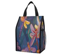 ERSTSNCK Hand Painted Dragonfly Insulated Lunch Bag Leakproof Insulated Cooler Bags Reusable Cooler Tote Foldable Lunchbox for Adult Women Men for Work Travel Picnic