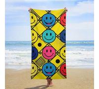 ERSTSNCK Happy Colorful Face Beach Towel Oversized 31" X 63" Absorbent Towels Quick Dry Pool Towel Lightweight Bath Towels Sandproof Beach Blanket for Gym Swimming Sports Travel Gifts