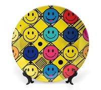 ERSTSNCK Happy Colorful Face Ceramic Decorative Plate 10inch Bone China Wall Hanging Ornament Plates Bohemian Style Dinner Plate with Stand Cabinet Display Plates for Home Art Decor