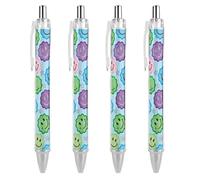 ERSTSNCK Happy Face Print Black Ballpoint Pens Fine Point (0.5mm) Black Ink Pen Retractable Ball Point Pens with Comfortable Full Grip for Journaling, And Office Writing Ideal 4 PCS
