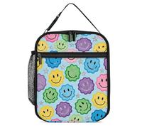 ERSTSNCK Happy Face Print Lunch Bag for Adults Reusable Insulated Lunchbox Leakproof Small Lunch Box Tote for Men & Women Portable Food Cooler Bag for Work, Office, Picnics