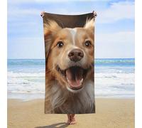 ERSTSNCK Happy Puppy Beach Towel Oversized 31" X 63" Absorbent Towels Quick Dry Pool Towel Lightweight Bath Towels Sandproof Beach Blanket for Gym Swimming Sports Travel Gifts