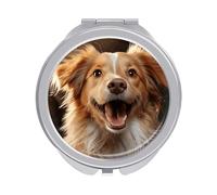ERSTSNCK Happy Puppy Compact Mirror for Purse, Double-Sided 1x/2x Magnifying Metal Pocket Makeup Mirrors, Folding Mini Vanity Mirror, Handheld Round Travel Cosmetic Mirrors for Women