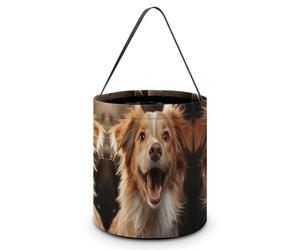 ERSTSNCK Happy Puppy Halloween Candy Buckets Reusable Tote Candy Bag - Trick Or Treat Goody Bag with Handles