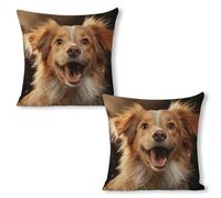ERSTSNCK Happy Puppy Pillow Covers 18"x18"（2pcs） Linen Throw Pillow Covers - Double Sided Decorative Square Cushion Cases for Sofa, Bed, Chair (No Insert Included)