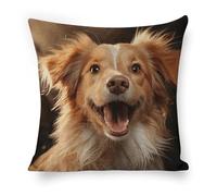 ERSTSNCK Happy Puppy Pillow Covers 18"x18" Linen Throw Pillow Covers - Double Sided Decorative Square Cushion Cases for Sofa, Bed, Chair (No Insert Included)