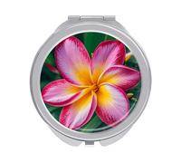 ERSTSNCK Hawaiian Colorful Flower Compact Mirror for Purse, Double-Sided 1x/2x Magnifying Metal Pocket Makeup Mirrors, Folding Mini Vanity Mirror, Handheld Round Travel Cosmetic Mirrors for Women