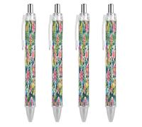 ERSTSNCK Hawaiian Style Print Black Ballpoint Pens Fine Point (0.5mm) Black Ink Pen Retractable Ball Point Pens with Comfortable Full Grip for Journaling, And Office Writing Ideal 4 PCS