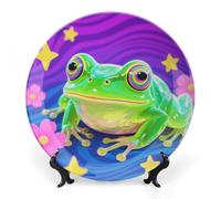 ERSTSNCK - Hippie Frog Ceramic Decorative Plate 10 Inch Bone China Wall Hanging Boho Dinner Plate with Stand for Home Art Decor
