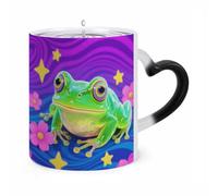 ERSTSNCK Hippie Frog Color Changing Mug Heat Changing Coffee Mugs Funny Magic Cup Heat Sensitive Travel Mug Novelty Coffee Cups Personalized Customized Gift Idea for Men & Women 11 Oz