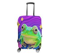 ERSTSNCK Hippie Frog Luggage Suitcase Covers Elastic Washable Cute Luggage Protector Travel Suitcase Protective Cover For Adult (Fit 19-32 Inch Luggages), white, Small, Hippie Frog