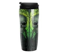 ERSTSNCK Horrifying Green Skull 12 Oz Travel Coffee Mug Vacuum Insulated Travel Mug Leakproof Cup with Lid Reusable Coffee Tumbler for Hot And Cold Drinks, Gift for Men And Women