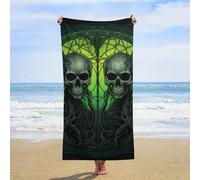 ERSTSNCK Horrifying Green Skull Beach Towel Oversized 31" X 63" Absorbent Towels Quick Dry Pool Towel Lightweight Bath Towels Sandproof Beach Blanket for Gym Swimming Sports Travel Gifts
